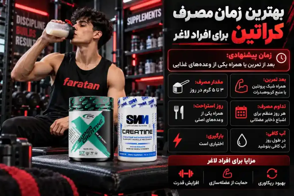 بهترین زمان مصرف کراتین برای افراد لاغر-طریقه مصرف کراتین برای افراد لاغر-فراتن مرجع تخصصی مکمل بدنسازی
