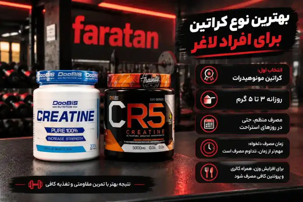 بهترین نوع کراتین برای افراد لاغر-بهترین کراتین برای افرا لاغر-فواید و نحوه مصرف کراتین برای افراد لاغر-فراتن